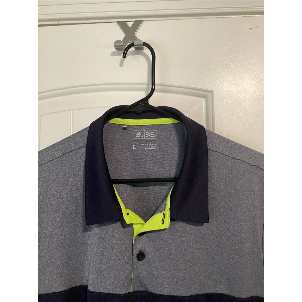 Adidas Golf Polo Shirt Size Large Short Sleeve Two Tone Blue Color Block - Picture 2 of 3
